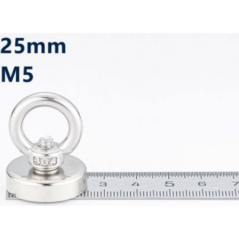 Aimant À Œillet - Néodyme N35 - Boîtier Acier - Charge 20 Kg - Ø25 X H31 Mm - Pour Atelier Garage Maison - Lot De 3 (1/5)