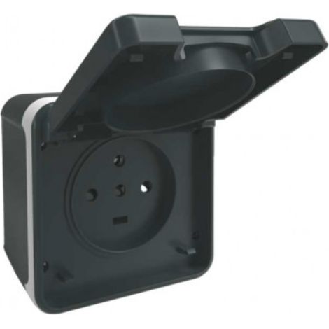Eur Ohm – Prise tétrapolaire 3P+N+T 20A étanche IP55 pour milieux humides – Design anthracite – SKU 60844 (1/2)
