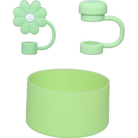 3 accessoires verts pour gobelet (20-40 oz), incluant 2 couvre-pailles et 1 protection de base. Caps de protection en silicone pour pailles (gobelet non inclus). (1/5)