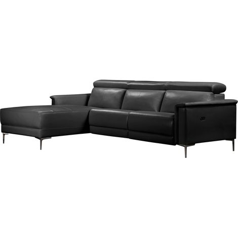 Lund-Canapé chaise longue avec 1 fauteuil inclinable électrique en PU noir (1/5)
