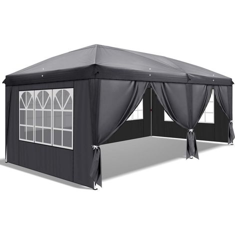 Faltpavillon 3x6m Grau, wasserdicht, höhenverstellbar, mit 6 Seitenteilen (1/5)