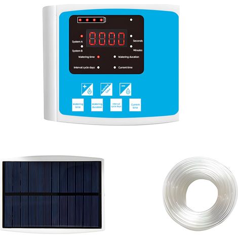 Automatisches Bewässerungsset Tropfbewässerungssystem mit Doppel-USB-Pumpe und Solarpanel mit Sprachalarm zum Selbstbau für 10 Töpfe, Garten, Terrasse, Gewächshaus