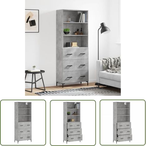 The Living Store Highboard Betongrau 69,5x34x180 cm Holzwerkstoff - Sideboard - Hochschrank - Wohnzimmermöbel - Beton Grau - Regal (1/5)
