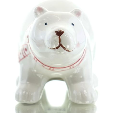 Kaemingk Weihnachtsdeko Eisbär L mit Schal Weiß & Rot 8 cm - Dolomit (1/4)