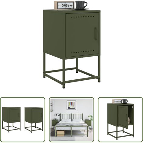 vidaXL Table de chevet vert olive - Tables de chevet 2 pcs vert olive 36x39x60,5 cm acier (1/5)