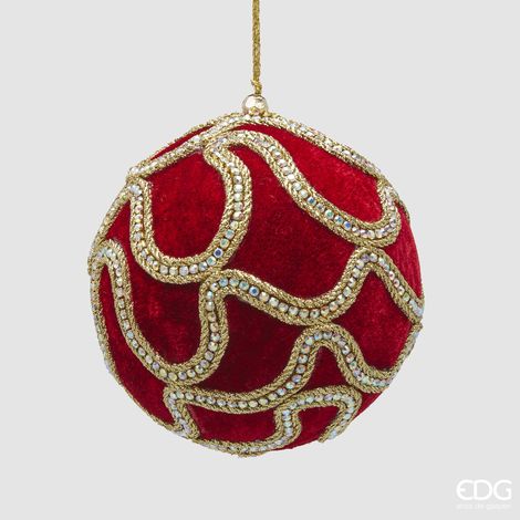 Pallina in velluto colore rosso con gemme per albero di Natale decorazioni natalizie -Ø 12 cm (1/5)