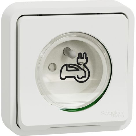 Schneider Electric – Prise de courant 2P + T renforcée pour VE – MUR39011 – Encastrée pour garages et parkings – Indice de protection IP44 – Installation sécurisée