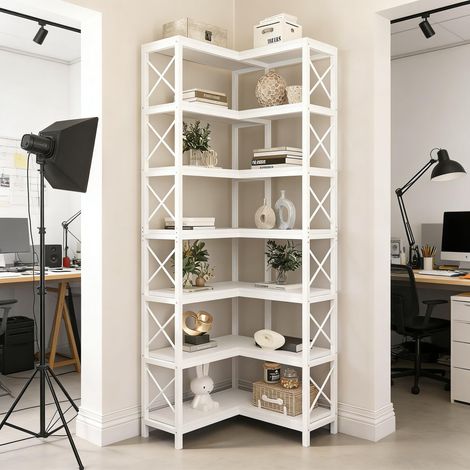 Étagère d'angle style scandinave, bibliothèque en métal noir pour coin, rangement mural robuste, meuble à livres moderne, 5 niveaux (1/5)