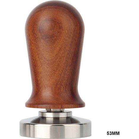 Tasseur à café inoxydable 53mm avec poignée en bois ergonomique, base plate pour extraction uniforme et design élégant (1/2)