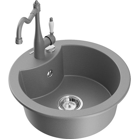 Mexen Diego lavello in granito a 1 vasca con miscelatore da cucina Carla, grigio - 6512-71-670700-71 (1/5)