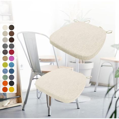 Lot de 2 Coussin de chaise 40x38x3 cm,avec sangles,Antidérapant,Lin,Housses amovibles,Cuisine Salon (1/5)