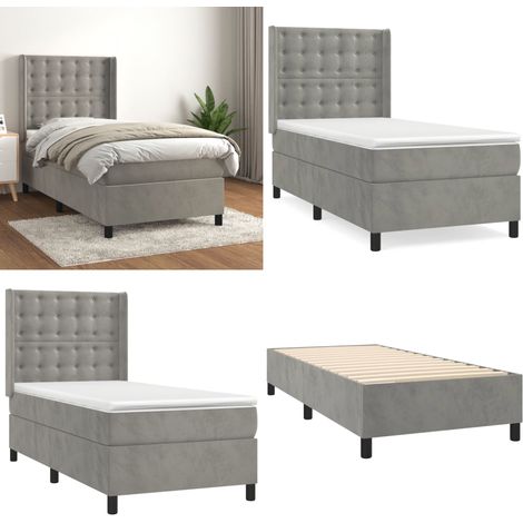 Boxspringbett mit Matratze Hellgrau 90x200 cm Samt - Samtbett - Boxspringbett - Doppelbett - Schlafzimmermöbel - Luxusbett - Home & Living (1/5)