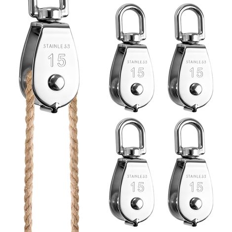 Lot 4 poulies M15 inox – pivot 360° – charge max 35 kg – intérieur/extérieur