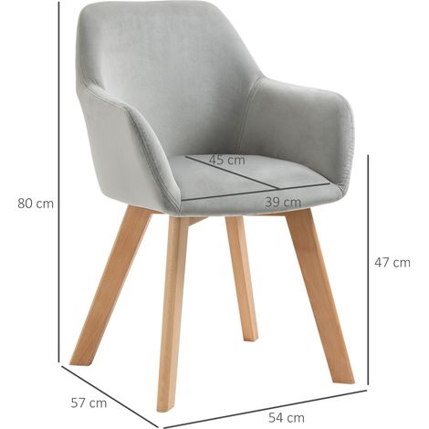 Ensemble de deux chaises de salle à manger en velours (avec accoudoirs et pieds en bois), grises (1/5)