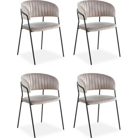 Lot de 4 Chaises en Velours "Batora" 79cm Taupe & Noir (1/5)