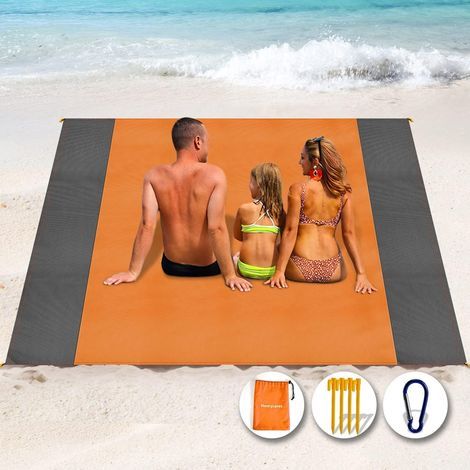 Strandmatte 250 x 200 cm, sandabweisend, große wasserdichte und kompakte Stranddecke für Strand, Camping, Picknick und Reisen (1/5)