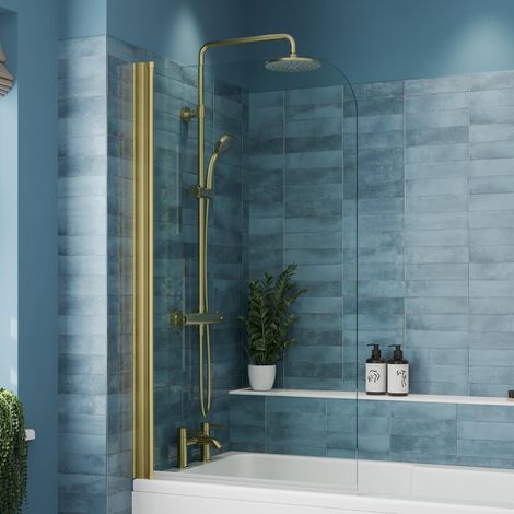 Luxura Curved Edge Bath Shower Screen 800mm - Brushed Brass 6mm