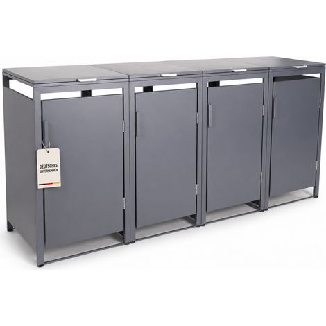 ALBATROS Mülltonnenbox 4er Hauswandversion, 120L bis 240L, für Vier Tonnen, verzinktes Metall RAL7016 Anthrazit, offene Rückseite (1/5)