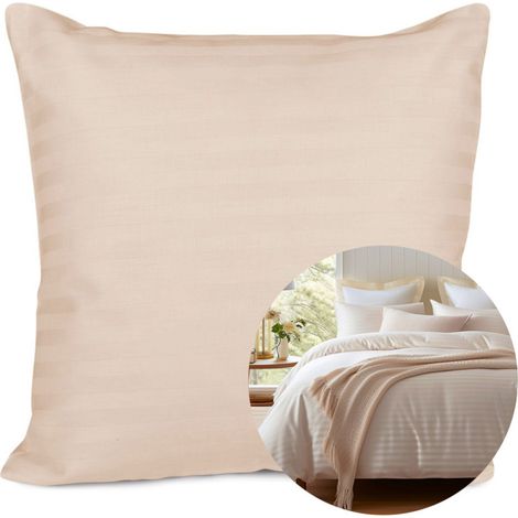 40x40 Baumwollsatin-Kissenbezug mit hellbeigen Cappuccino-Streifen (1/5)