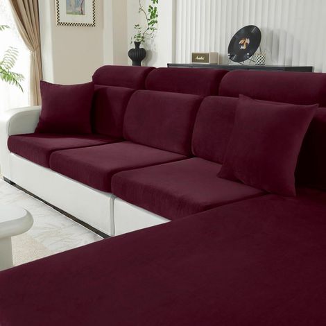 Samt Sitzkissenbezug für Sofa, rutschfest, elastisch, waschbar, 2er-Set, Weinrot (1/5)