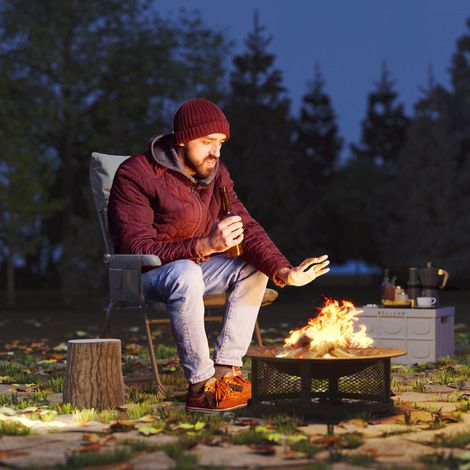 Chaise pliante camping avec siège rembourré. dossier haut réglable et poches latérales. gris