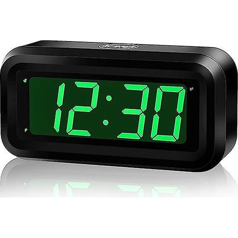 (vert) Horloge Numrique, Mode Nuit Automatique, 3 Niveaux De Luminosit Led, Aliment Par Batterie, 12/24 Heures, Rveil Pour Enfants, Personnes Ges, (1/5)
