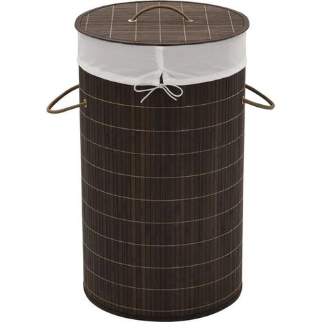 Panier à linge rond en bambou, marron foncé (1/5)