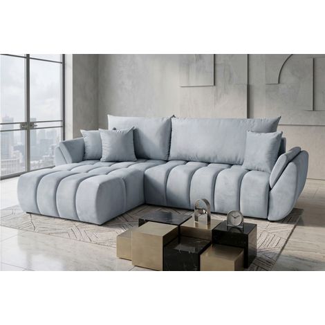 Ecksofa Schlafsofa Sofa COLLIN in Stoff Monolith Hellgrau Ottomane Links (1/5)