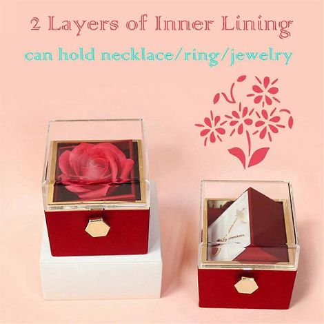 Rose Ring Box Rotates 360° Velvet Jewelry Eternal Rose Box ,Red-- (1/5)
