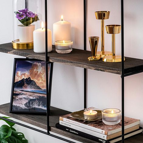Étagère cube noire 3 plateaux décor bois foncé JENA