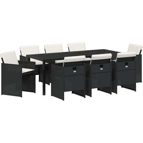 Maison Exclusive - Set da Pranzo per Giardino con cuscino 9 pcs Nero polyrattan