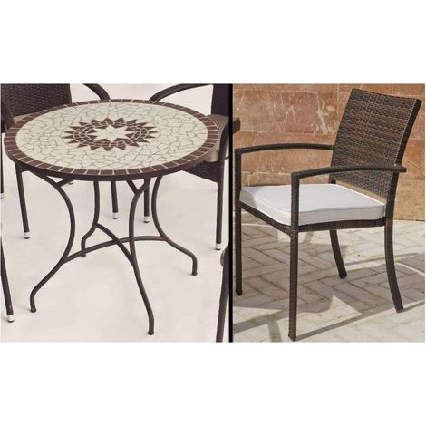 Conjunto de mesa y 4 sillones terraza jardin mosaico Estela/Bahia-90/4. (1/3)