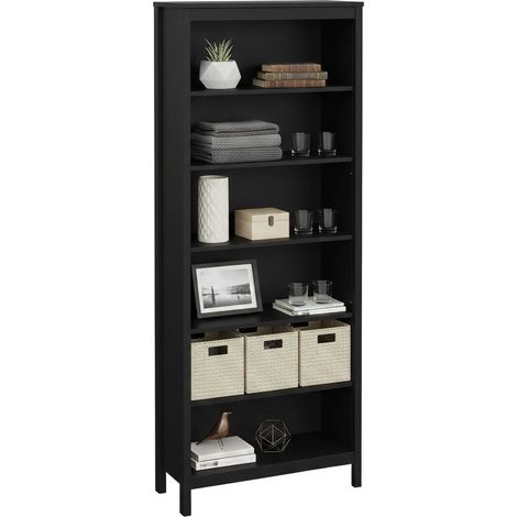 Dmora - Libreria Sinlaku, Scaffale da ufficio, Mobile portalibri, Biblioteca, 78x33 h199 cm, Nero