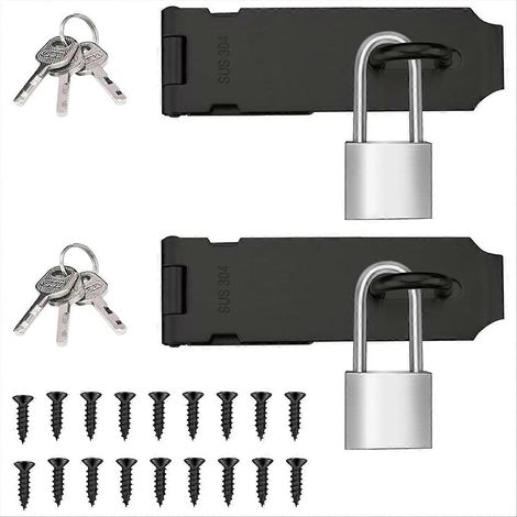 Lot de 2 cadenas à moraillon de 12,7 cm (5 pouces), cadenas en acier inoxydable avec anse de 3,8 cm (1,5 pouce), verrou de porte noir (1/5)