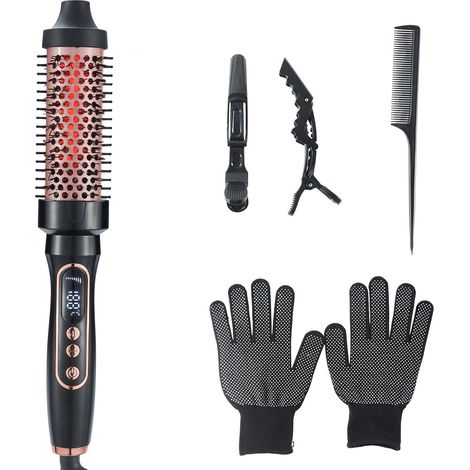 3 in 1 Thermal Brush, 38 mm Brosse Chauffante Céramique, LCD 100-210 °C,Lissage, Boucles Souples, Volume, Design Ionique Anti-Frisottis,5 Réglages de Température,Chauffage Rapide (Noir) (1/5)