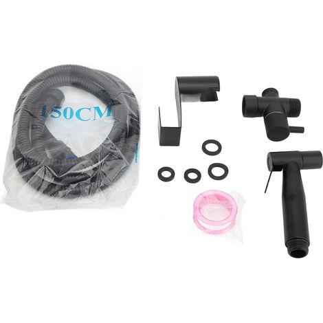 Bidet attachment set de toilette pression réglable inox main kit noir style US (1/2)
