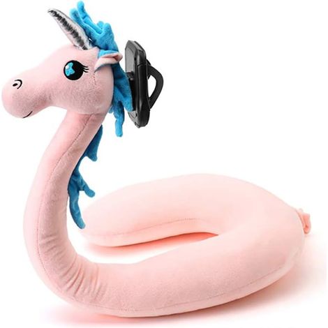 2-in-1-U-förmiges Kissen, Handy-Nackenhalter, fauler Handyständer, U-förmiges Kissen, süßes Cartoon-Tier-Nackenkissen – Einhorn