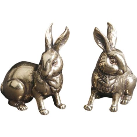 Lot de 2 petits lapins décoratifs en laiton de style rétro