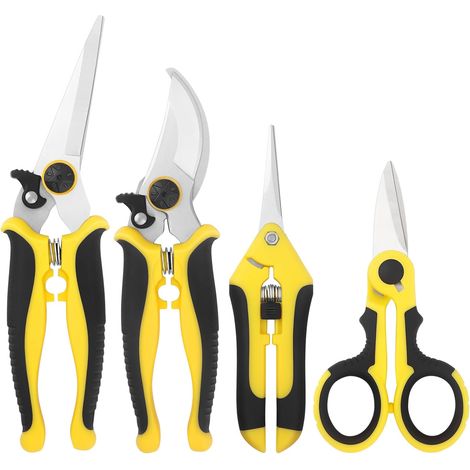Lot de 4 Sécateurs et Ciseaux de Jardin - Sécateur de Taille Professionnel en Acier Inoxydable et Ciseaux de Jardinage Robuste - Sécateurs à Main pour Arbres Fruitiers, Fleurs et Bonsaï (1/5)