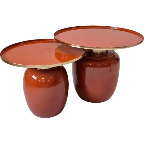 Lot de 2 tables d'appoint rondes en acier terracotta