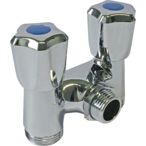Robinet machine à laver double parallèle sans raccord Entrée Mâle 1/2" Double sorties Mâle 3/4" (1/5)
