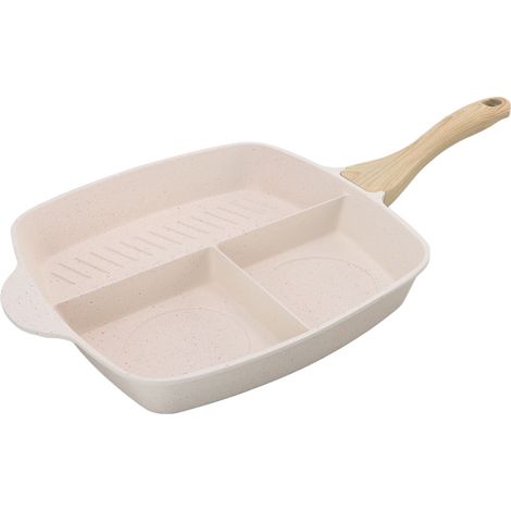 Poêle Gril 3 en 1 en Alliage d'Aluminium Antiadhésive Légère, Poêle Carrée avec Poignée en Bois et Surface de Cuisson Séparée (1/5)