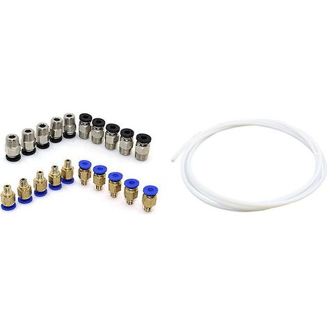 2 Meter PTFE-Bowdenschlauch mit geradem pneumatischem Steckanschluss PC4-M10 + Schnellkupplung PC4-M6