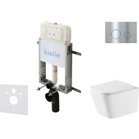 kielle Genesis New - Conjunto de instalación empotrada, inodoro Arkas I, Vortex Rimless+, asiento softclose y pulsador Gemini New II, cromo brillante 30528SZ77 (1/5)