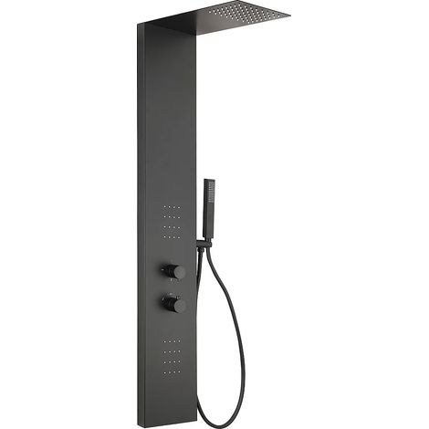 Colonne de douche hydromassante thermostatique - Noir mat - L20 x H140 cm - ZAZIA (1/5)