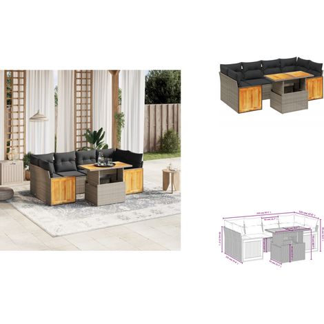 The Living Store 7-tlg. Garten-Sofagarnitur mit Kissen Grau Poly Rattan - Gartentisch (1/3)