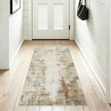 Tapis de couloir 80x150cm, Beige Brun antidérapant, Paillasson de cuisine lavable, Tapis pour entrée, couloir, cuisine, chambre à coucher, salon (1/5)