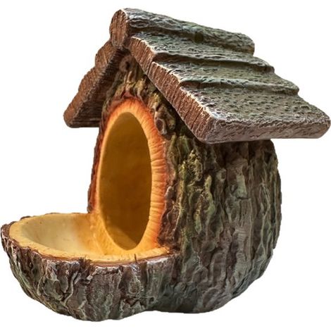 Nichoir - Station d'alimentation - Distributeur de nourriture pour oiseaux sauvages - Mangeoire à oiseaux rétro en forme de cabane dans les arbres - Mangeoire d'extérieur suspendue en résine aspect bo (1/5)