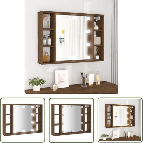 The Living Store Armoire à miroir avec LED Chêne marron 76x15x55 cm - Armoire À Miroir - Meuble De Rangement - Armoire De Salle De Bain - Éclairage Led - Miroir Lumineux (1/5)