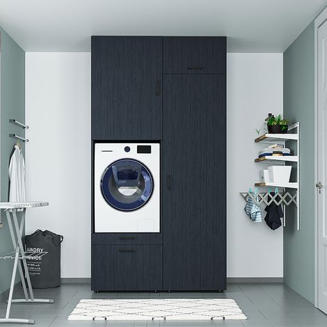 Roomart S2 Waschmaschinen-Schrankwand 127 cm, Schwarz-Eiche